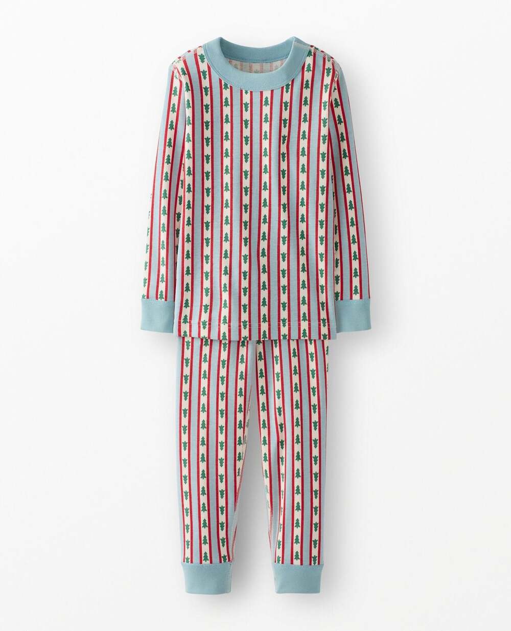 Hanna Andersson Tree Ribbons on Blue Organic Cotton Pajama Set 120 US 6-7
